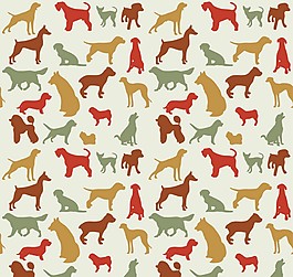 彩色狗剪影无缝背景矢量图