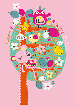 卡通印花素材 小鸟