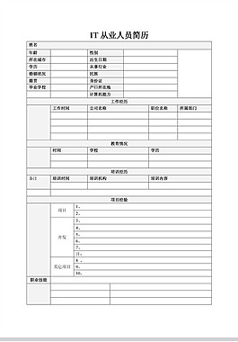 IT行业个人简历表格下载