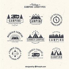 手工绘制的露营标志在老式的风格