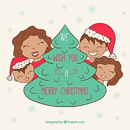 家人围着圣诞树