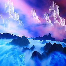 唯美梦幻云中山峰背景