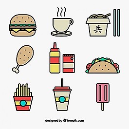 彩色快速食品图标
