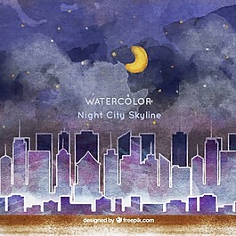 水彩画之夜城背景