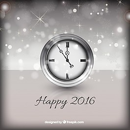 新年快乐，背景有一个银色的钟