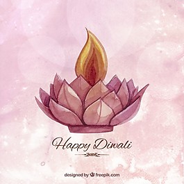 水彩画的背景与排灯节蜡烛