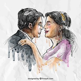手绘老人夫妇