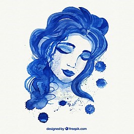 手绘蓝色女子