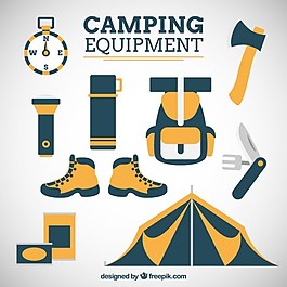 双色的手绘露营设备
