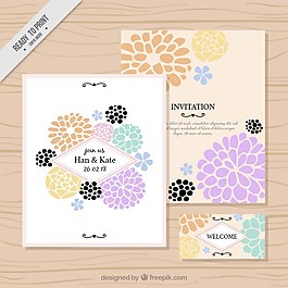 可爱的颜色花婚礼邀请集