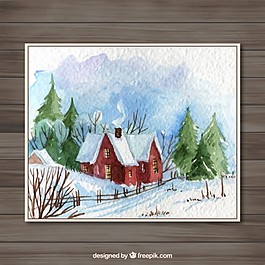 手绘雪屋卡