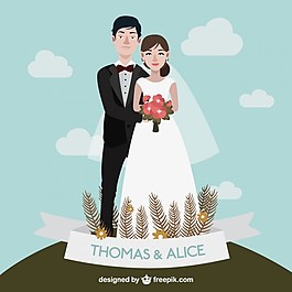 手拉可爱的结婚情侣