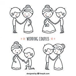 手画的可爱和漂亮的婚礼对夫妇集