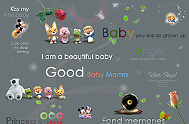 可爱的卡通角色相册装饰分层素材