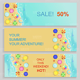 时尚海滩沙滩条幅设计矢量素材