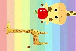 可爱长颈鹿彩虹背景