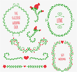 9款婚礼花边和花环矢量图