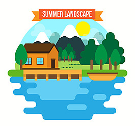 夏季扁平风格风景素材