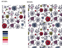 线描花卉填充循环