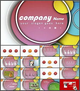 彩色圆圈创意内容半透明磨砂玻璃效果通用时尚PPT模板