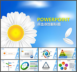 清爽淡雅的野菊花背景PPT模板