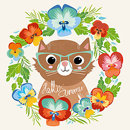 可爱的卡通猫咪狐狸矢量素材