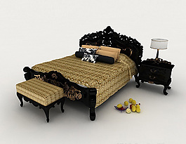 欧式系精致双人床3d模型下载