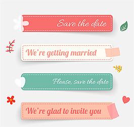 4款彩色长条婚礼贴纸矢量图