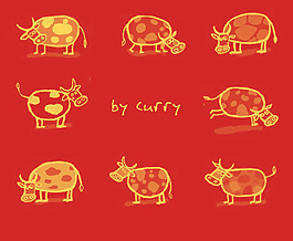 可爱的呆萌手绘奶牛、牛牛卡通图形Photoshop美图笔刷