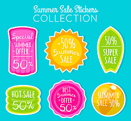 手绘彩色夏季标签集