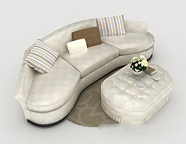 白色多人居家沙发3d模型下载