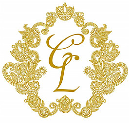 金色华丽花边婚礼logo