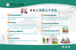 简洁的医院老年科 保健七字要诀展板