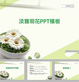 清新菊花淡雅简约ppt模板