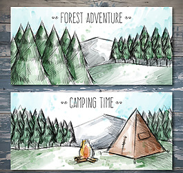 水彩露营森林横幅