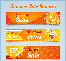 三个橙色的夏季销售横幅