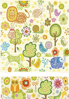 多姿多彩花草树木底纹