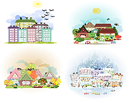 卡通建筑房屋设计矢量素材