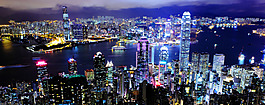中国香港夜景繁华都市现代化全景