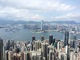 中国香港维多利亚港航拍