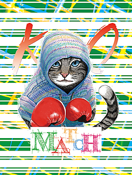 拳击猫咪创意插画印花