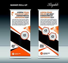 橙黑几何图形展架图片