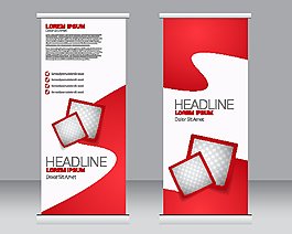 红色立体几何图形展架图片