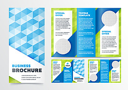 简约蓝色菱形主题三折页图片