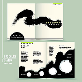 水墨笔触三折页设计图片