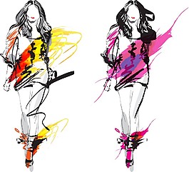 手绘时尚美女插画