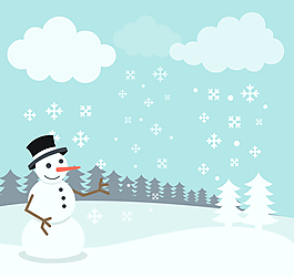 白色雪原圣诞雪人矢量素材