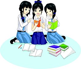 看书的卡通女孩漫画