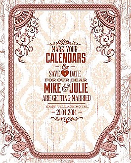复古底纹婚礼请柬矢量素材