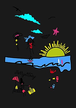 小河边 日出 日光浴 海边服装印花